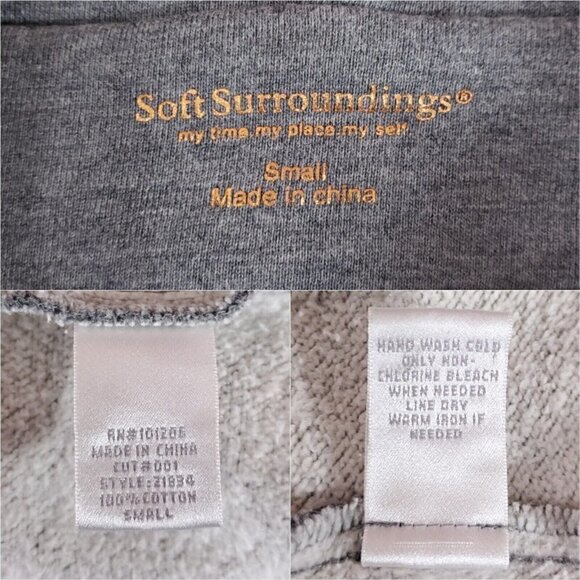 Soft Surroundings Womens Small Gray Hooded Toggle Coat Full Zip Cotton Fleece - Picture 13 of 16